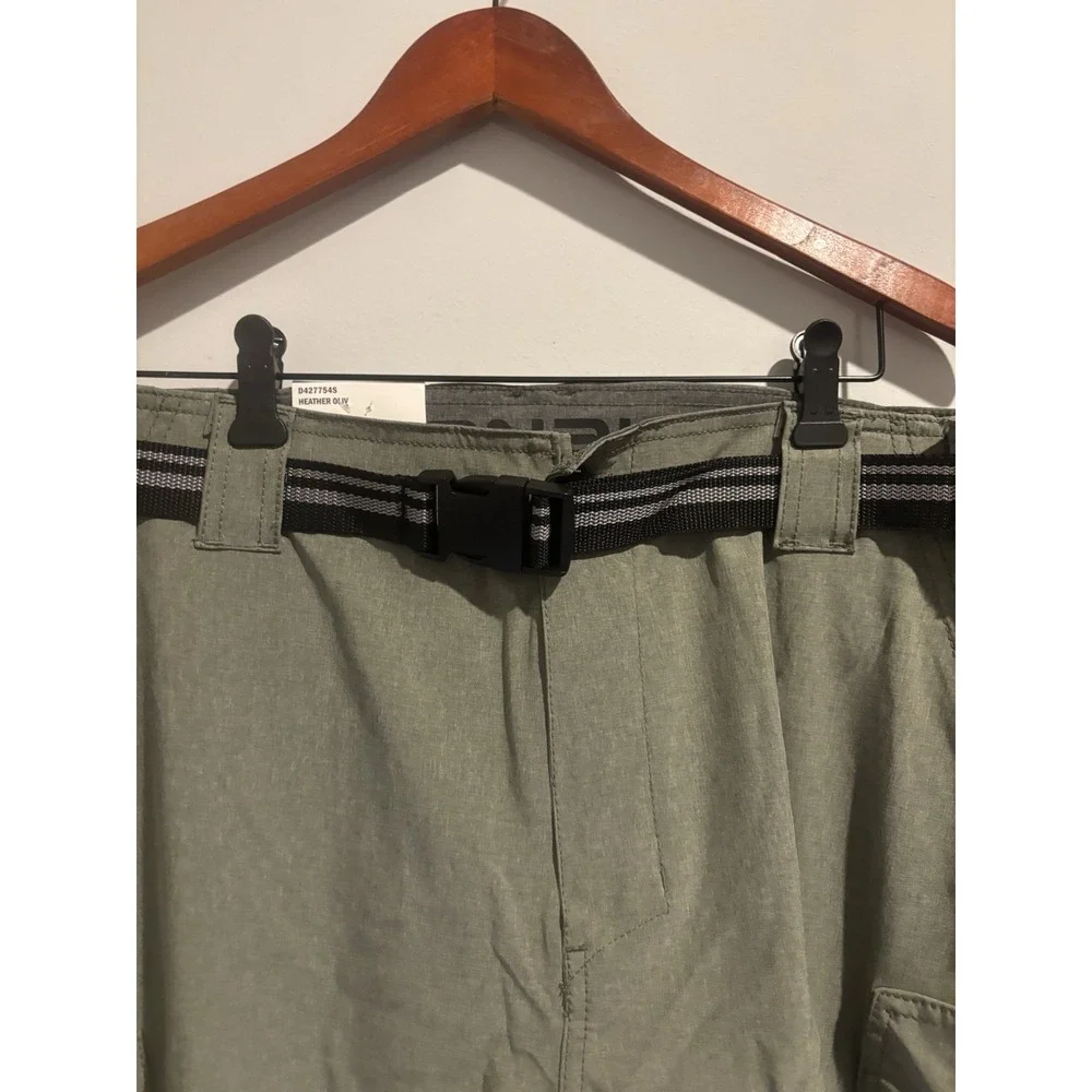 NWT Denali Cargo‎ Shorts Men's Stretch Lightweight Clip Belt 38 Heather Olive